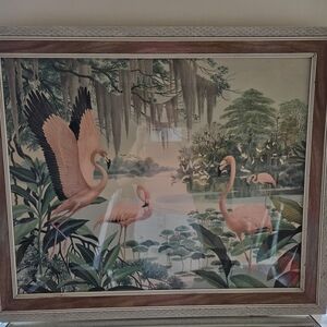 Elegant Vintage Flamingo Wall Art with Wooden Frame